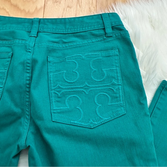 Tory Burch Teal Cropped Slim Bootcut Jeans Size 28 - Picture 2 of 9